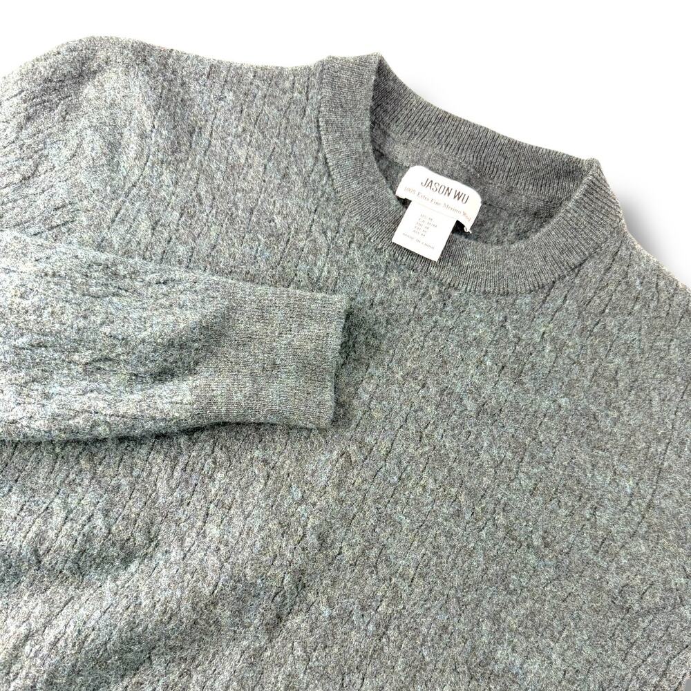 Jason Wu 100% Extra Fine Merino Wool Cable Knit Crewneck Sweater Grey M Luxury